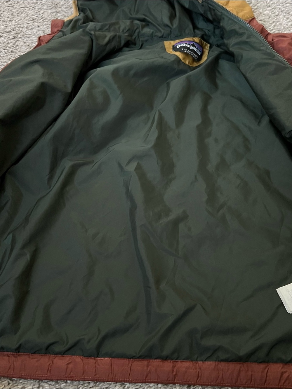 Patagonia Kids Quilted Hooded Jacket - Rust/Mustard/Olive Size 7/8 - Picture 2 of 8